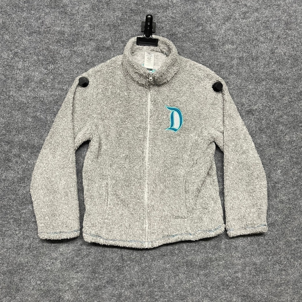 Disney Jacket Womens Large Grey Fleece Sherpa Full Zip Teal Disneyland Logo